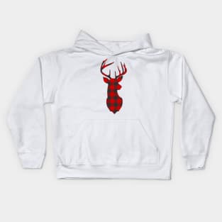 Christmas Deer Head Red Buffalo Plaid Kids Hoodie